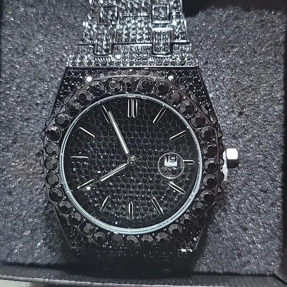 Mens Luxury Full Iced Out Black CZ Hip Hop Blinged-out Watch